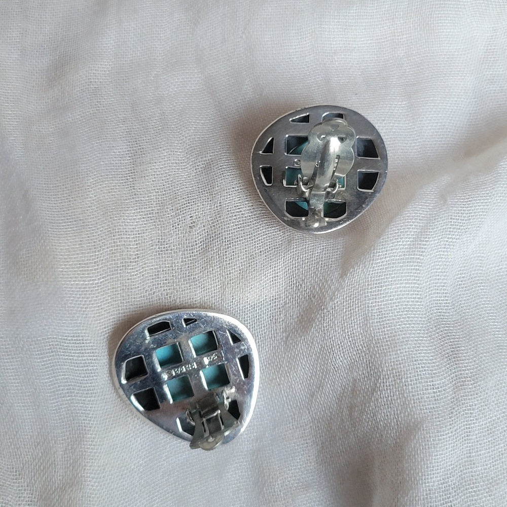 Barse Clip-on Earrings Turquoise Sterling Silver Chunky Statement Vtg 90s - Picture 5 of 9